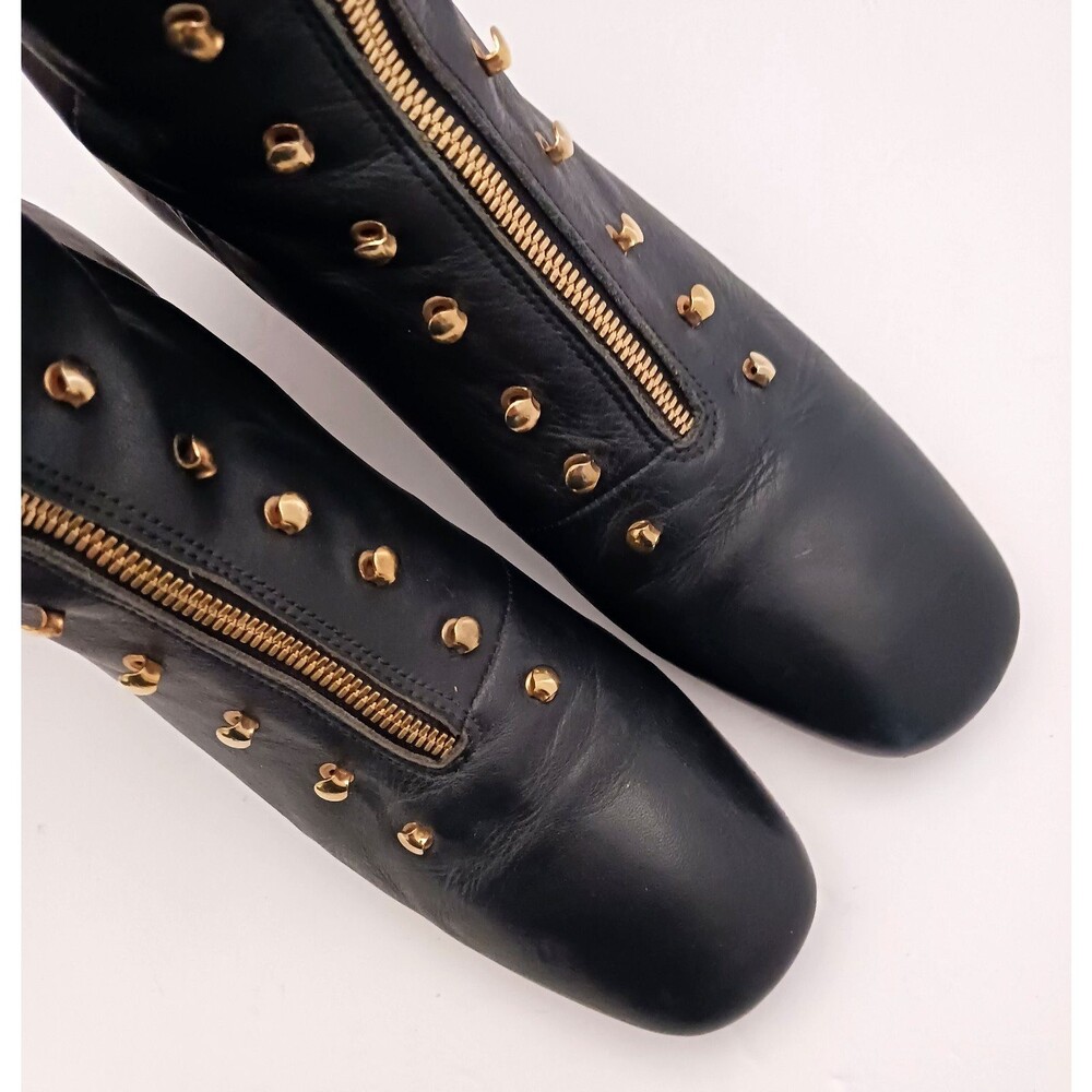 An Hour and A Shower Blk Leather Bootie Gold Studs Zipper Block Heel 40 US 9 - Picture 4 of 11